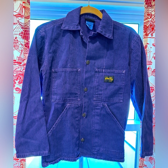 Stan Roy Button Front Work Jacket in Purple Canvas - Picture 1 of 5